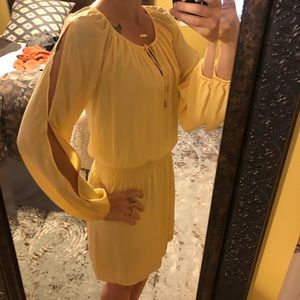 WHBM Canary yellow boho slit sleeve dress